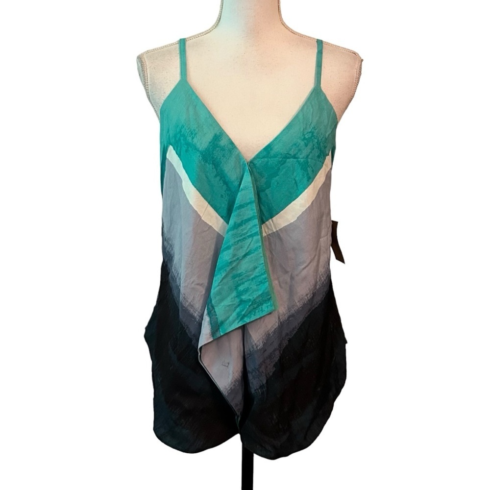 Rachel Roy Polynesian Paradise Tank Top Women’s‎ SZ Large Aqua Blue V-Neck NEW